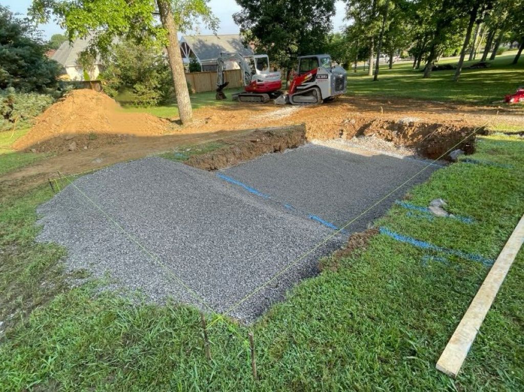Excavation and Concrete Base for Fiber Pool Installation