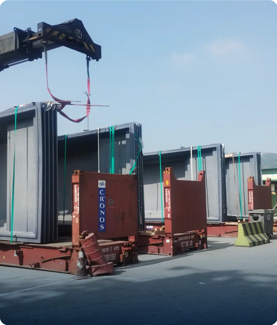 Special Fiber pool transport on a trailer at the port
