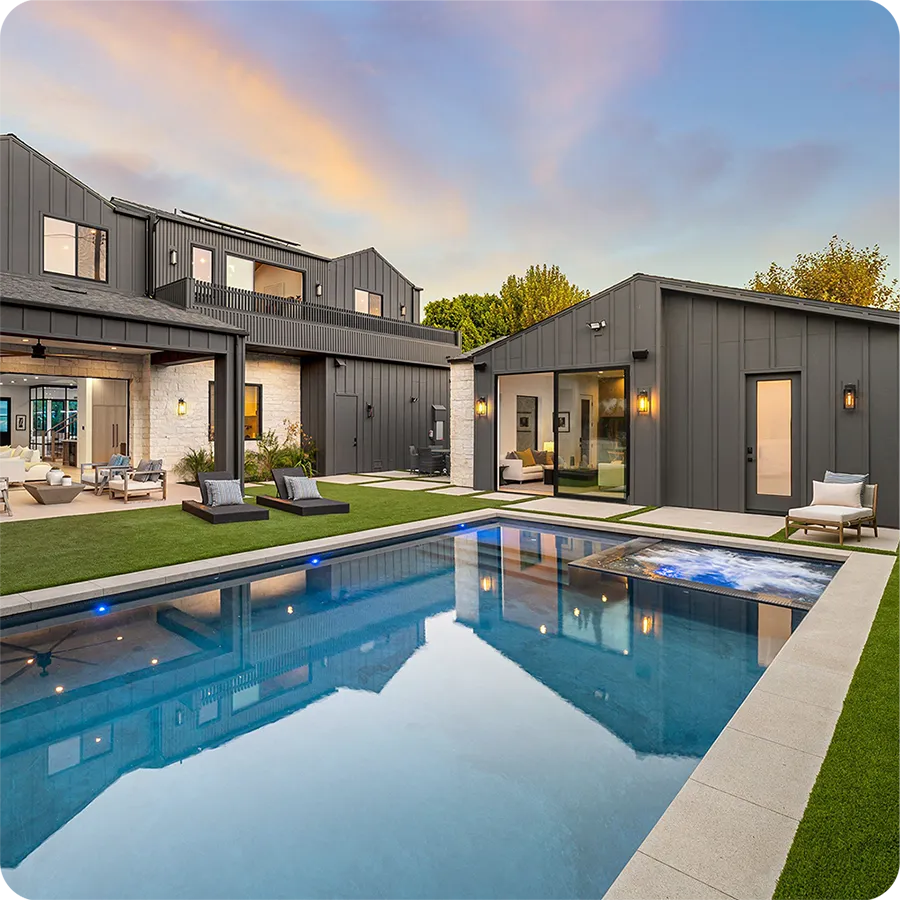 Granita™ Fiber pool at dusk — reflections on the water