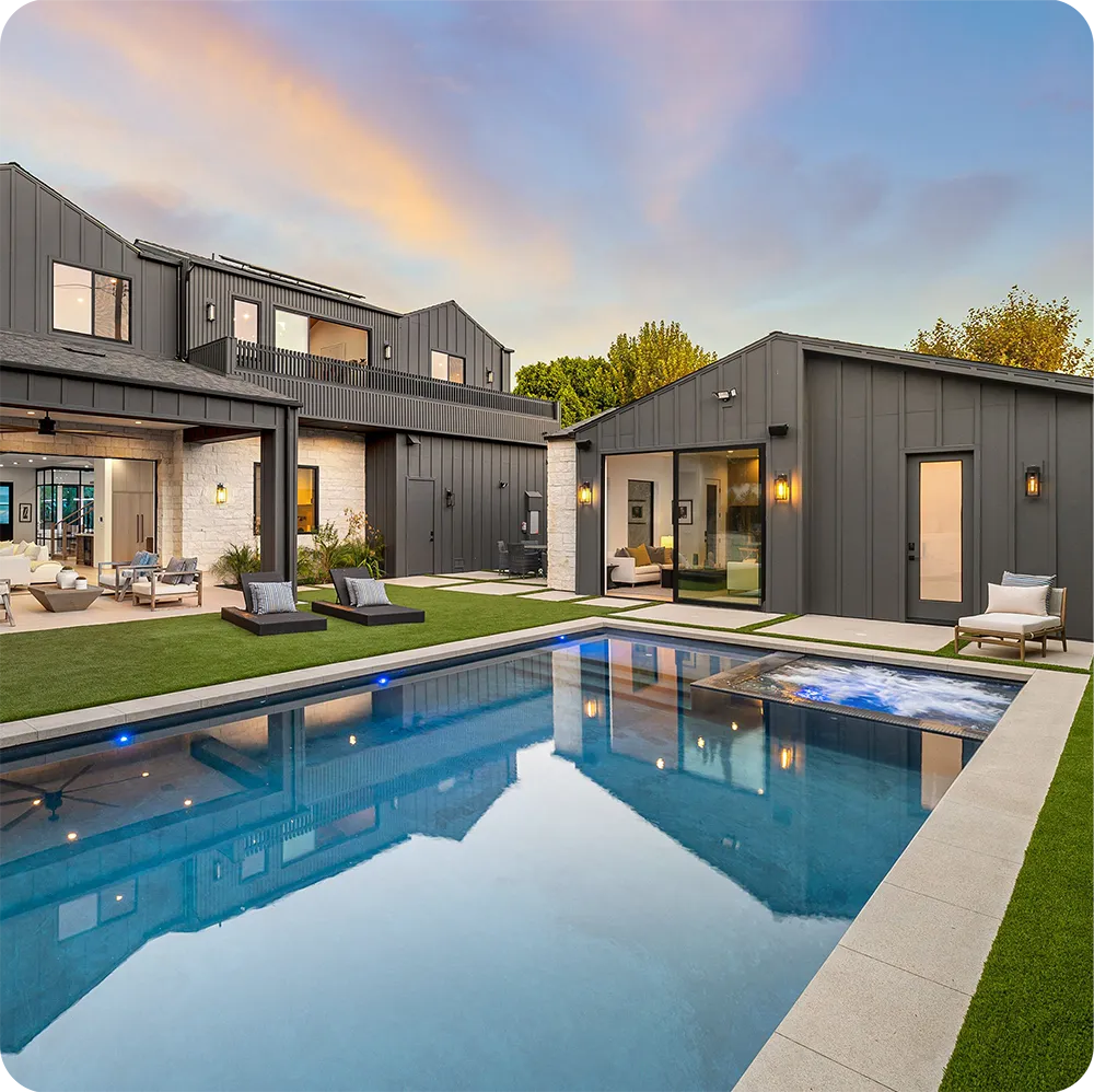 Granita™ Fiber pool at dusk — reflections on the water