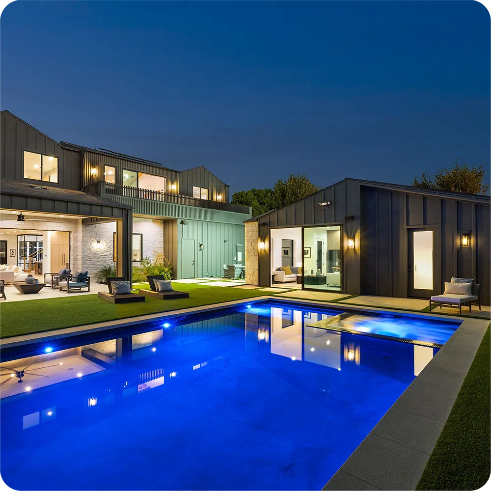 Granita™ Fiber pool at night — lighting and water color